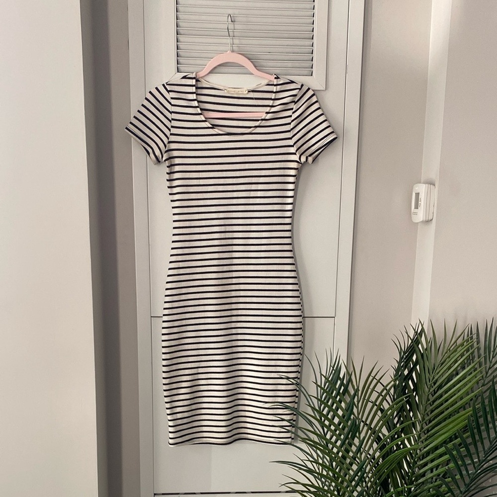 Striped Black and White/Cream Bodycon Dress